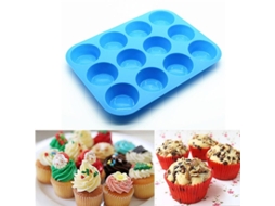 Forma De Silicone Para Cozinha Com 12 Cavidades Para Muffins E Cupcakes Azul Aquaforge