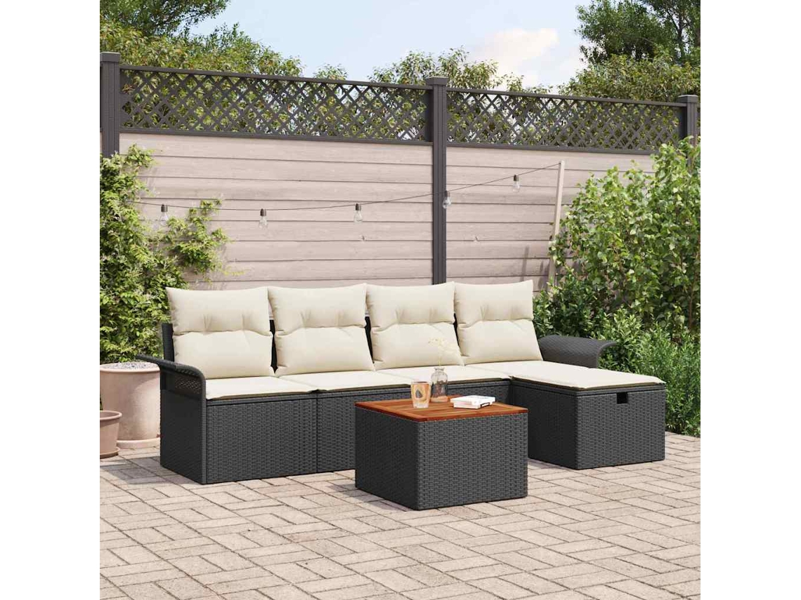Vidaxl Conjunto De Sofá De Jardim 6 Pcs Preto Rattan Sintético