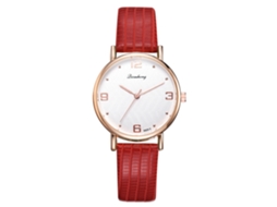Relógio de Pulso Feminino de Quartzo Elegante com Mostrador Redondo Cor Vermelha
