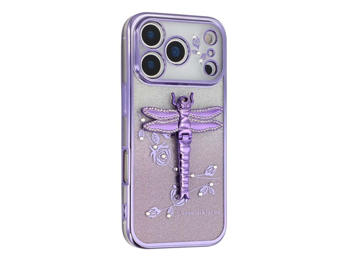 Capa Para Iphone 17 Pro Kadem Dragonfly Glitter - Roxa