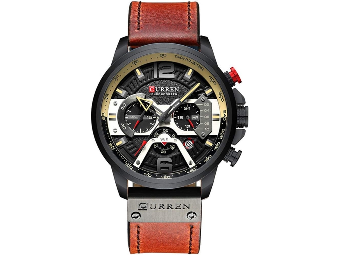 Lurelia Relógio Cronógrafo Masculino, Movimento De Quartzo, Data/calendário, Couro, Preto, Dourado