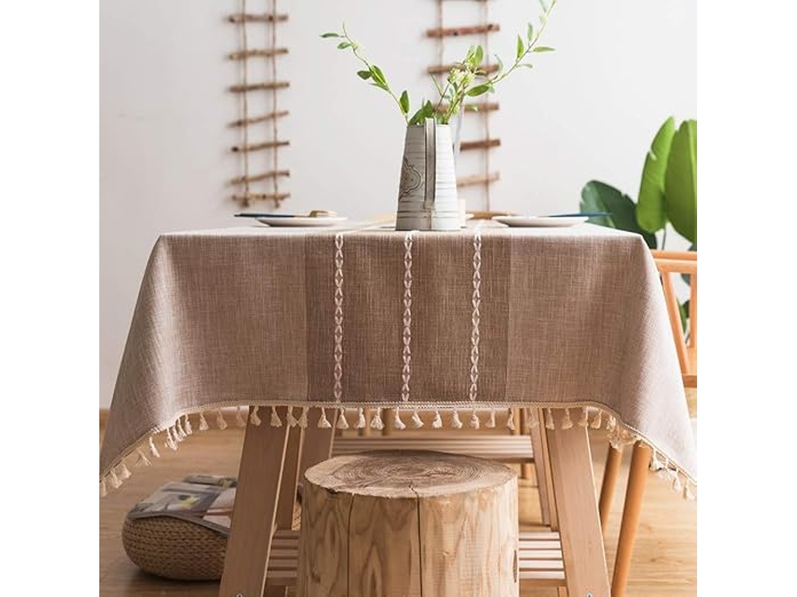 (fashion Brown, Quadrada, 140 X 140 Cm, 4 Lugares) Toalha De Mesa Quadrada Toalha De Mesa De Algodão E Linho Com Borla Toalha De Mesa Lavável Moderna