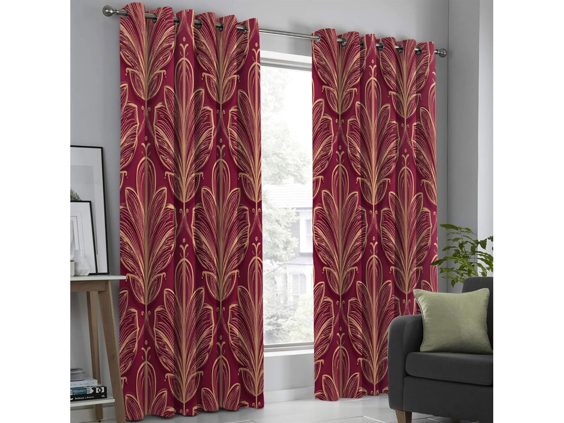 Cortina Térmica Blackout De Luxo Com Listras De Folhas, 110 Cm De Largura X 215 Cm De Altura, Conjunto De 2 De
