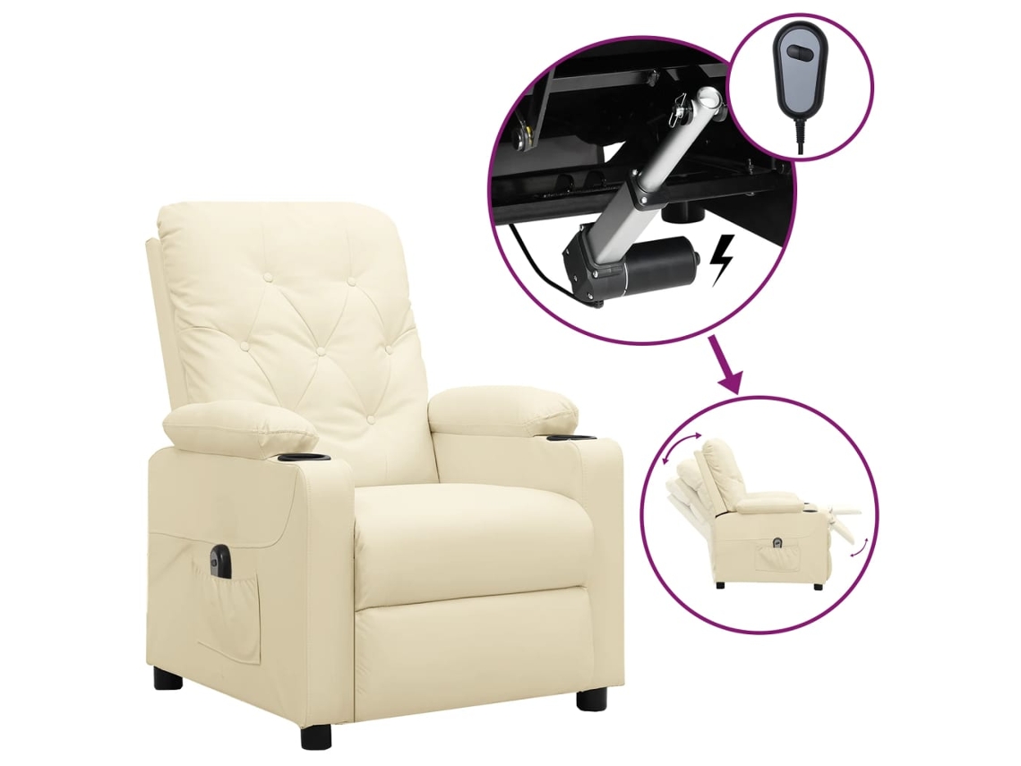 Vidaxl Poltrona Reclinável Elétrica Couro Artificial Cor Creme