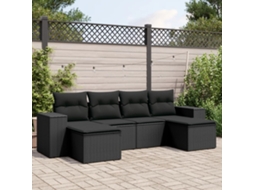 Vidaxl 6 Pcs Conjunto Sofás De Jardim C/ Almofadões Vime Pe Preto