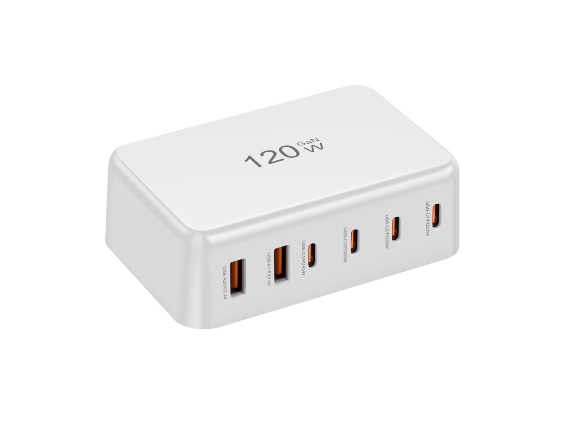 Gan Tech Carregador De Secretária Bakeey 120w Com 6 Portas Usb Pd (2 Usb-a 4 Usb-c) E Com Ficha Europeia