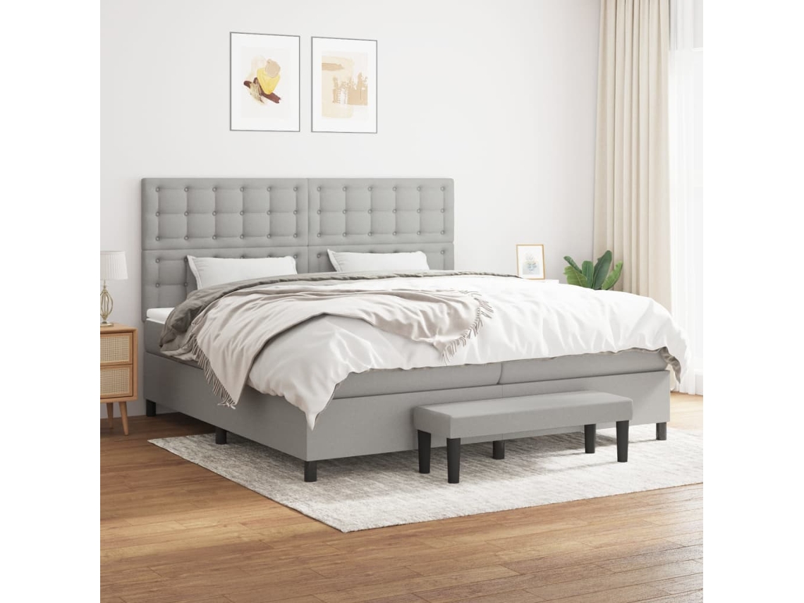 Cama Com Molas/colchão 200x200 Cm Tecido Cinza-claro