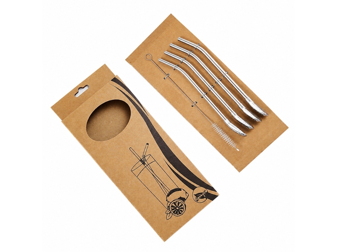 Conjunto De Colher Palha Aço Inoxidável 304, Prata, Canudos Reutilizáveis Com