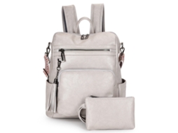 Bolsa Mochila De Viagem Feminina Couro Pu Moda Bolsa De Ombro Feminina Com Borla Bonita Cinza*