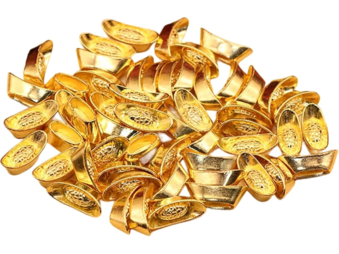 100 peças de barras de ouro, miniaturas de ouro e prata de 0,8 x 0,4 x 0,3 polegadas, decoração Feng Shui para atrair sorte e fortuna.