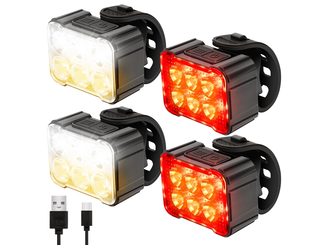 Conjunto De Luzes Para Bicicleta - Usb Recarregável, Ipx4 À Prova D'água (preto)