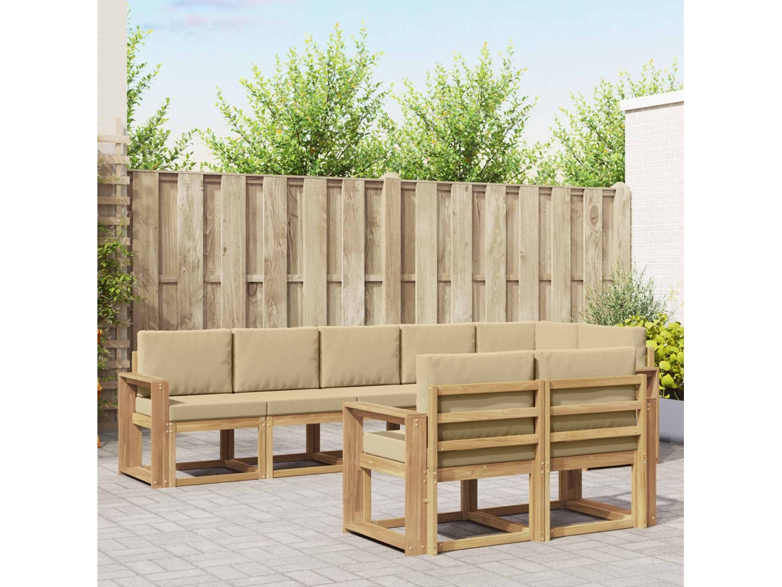 Vidaxl Conjunto De Sofás Para Exterior 8 Unid. Branco E Bege Poliéster