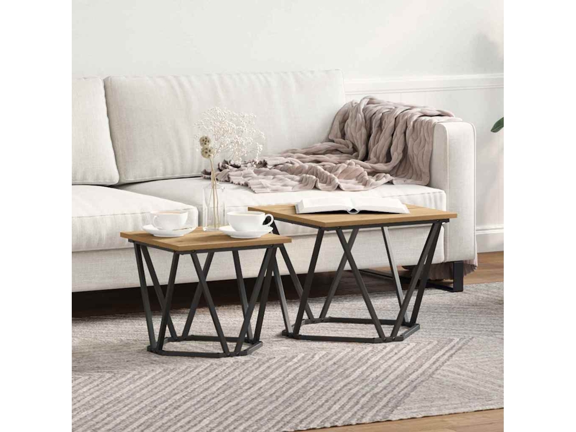 Vidaxl Conjunto De Mesas De Apoio 2 Pcs Carvalho Artesanal