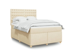 Vidaxl Cama Com Molas/colchão 160x200 Cm Tecido Cor Creme