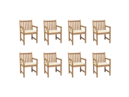 Vidaxl Cadeiras De Jardim C/ Almofadões Cor Creme 8 Pcs Teca Maciça