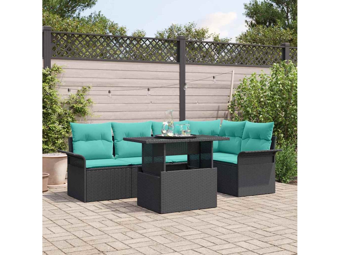 Vidaxl Conjunto De Sofá De Jardim 6 Unid. Preto