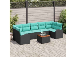 Vidaxl Conjunto De Sofá De Jardim 8 Unid. Preto E Turquesa Vime Pe