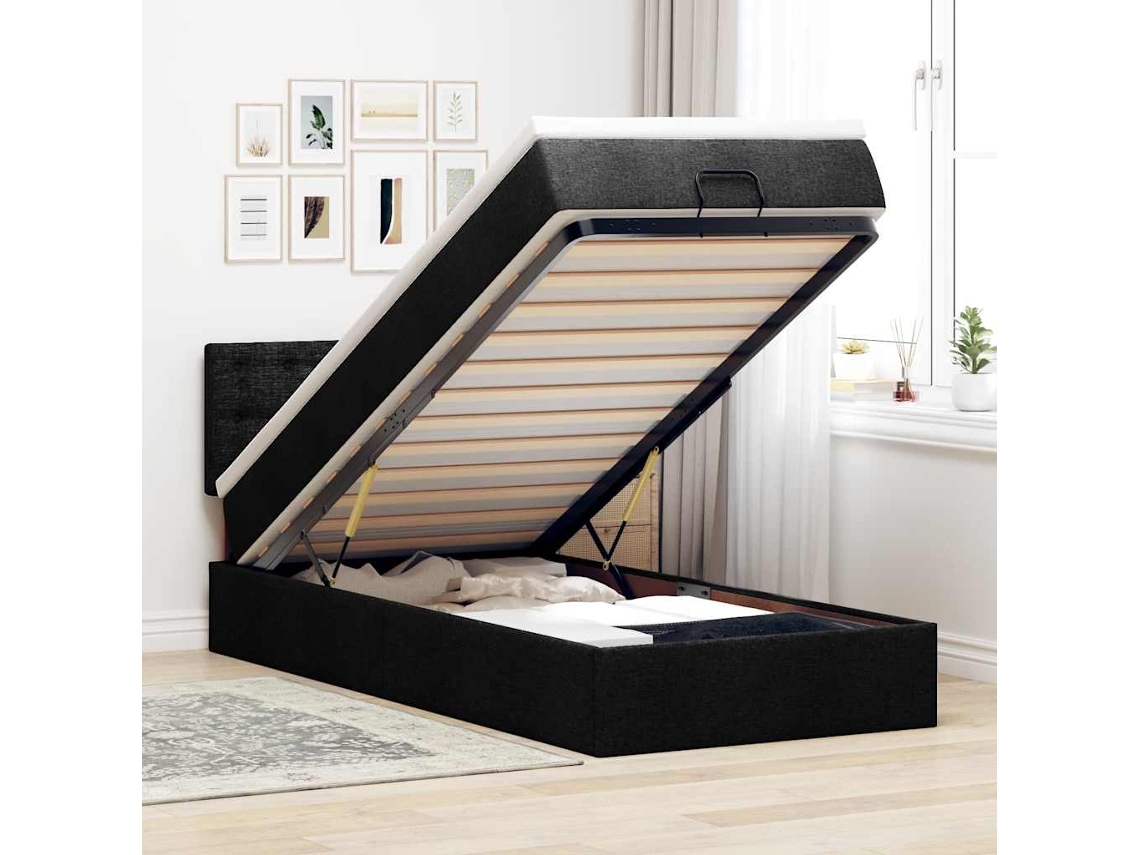 Vidaxl Cama Otomana Com Colchão 90x200 Cm Tecido Preto
