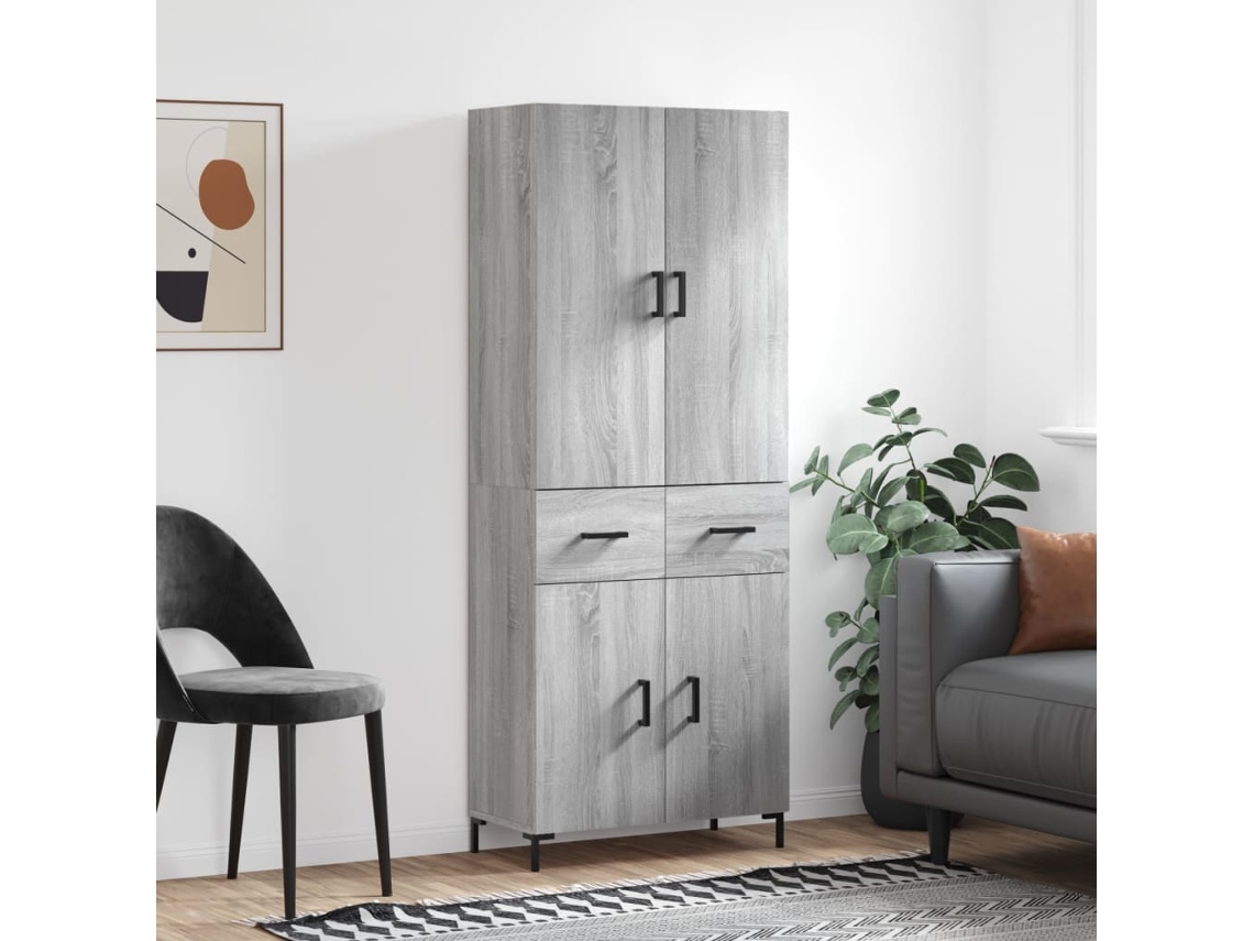 Vidaxl Armário Alto 69,5x34x180 Cm Derivados De Madeira Sonoma Cinza