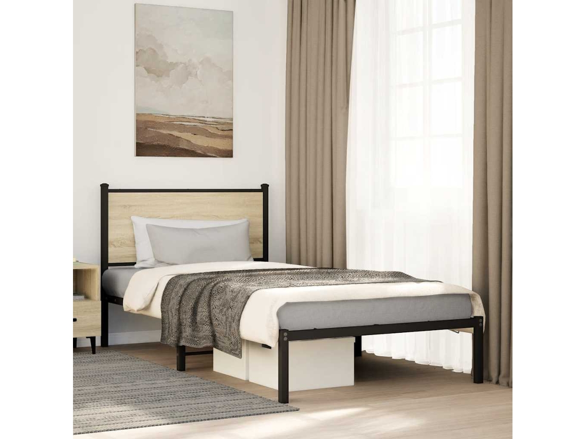 Vidaxl Estrutura De Cama Sem Colchão 100x190 Cm Metal Carvalho Sonoma