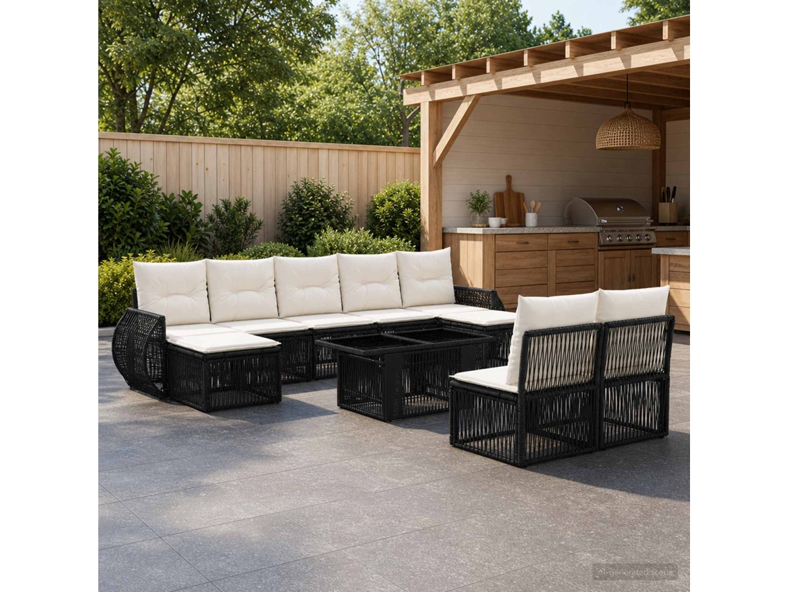 Vidaxl Conjunto De Sofá De Jardim 10 Unid. Preto E Branco Creme