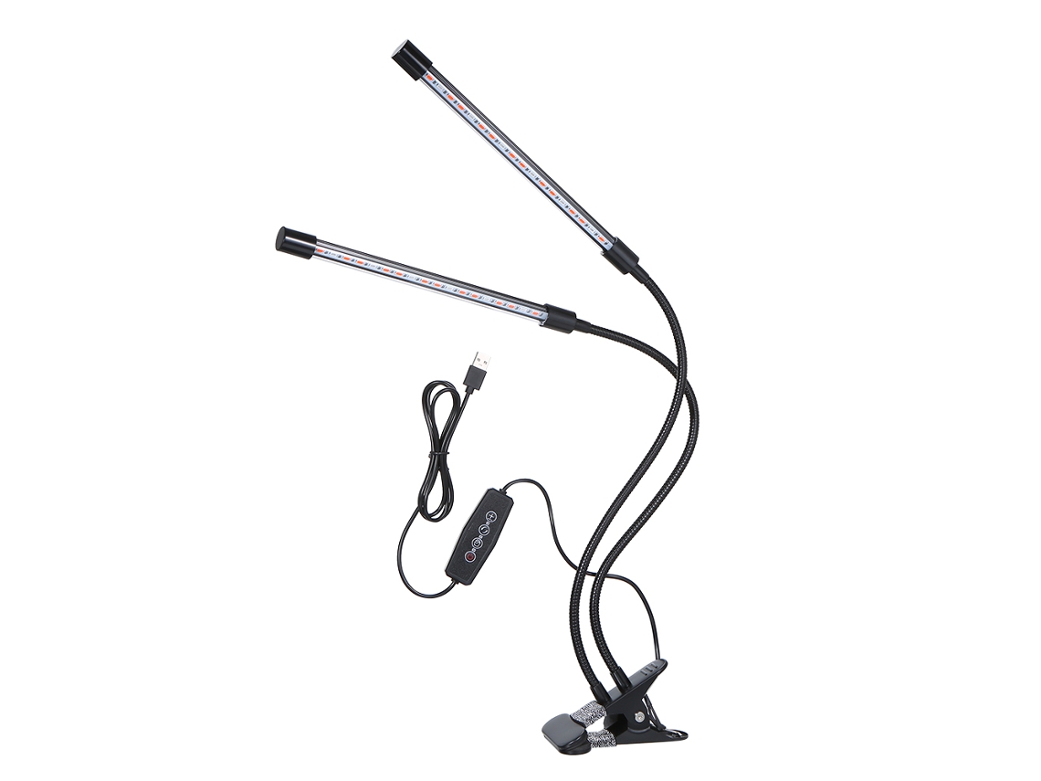 Lâmpada De Crescimento Led De 2 Cabeças Com Clip, 5v 8w, Luz Vermelha E Azul, 5 Níveis De Brilho, Modos De Espectro, Temporizador 3/6/12h, Usb