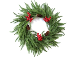 Guirlanda De Natal Artificial Com Pinhas E Frutinhas Vermelhas Para Decoração De Porta, Resistente