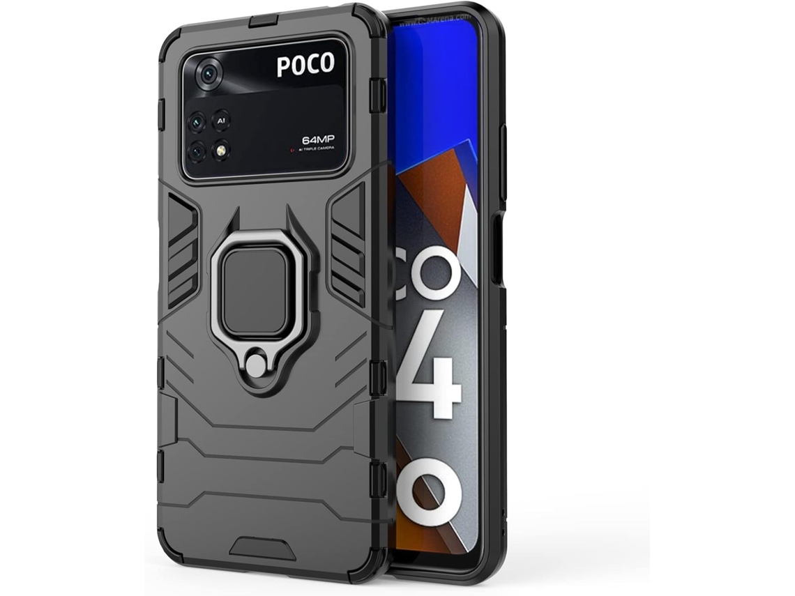 Capa Giratória Nível Militar Antiqueda Proteção para Xiaomi Xiaomi Poco M4 Pro 4G HONGWE. Pele Sintética Textura Macia Magnética Preto