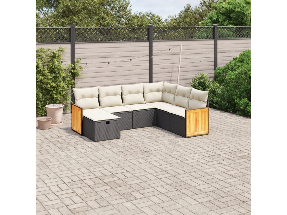 Vidaxl 7 Pcs Conjunto De Sofás P/ Jardim C/ Almofadões Vime Pe Preto
