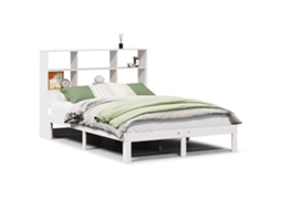 Cama com Estante Pinho Maciço Branco MAISON EXCLUSIVE (160x200 cm)