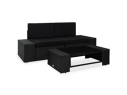 Vidaxl 3 Pcs Conjunto Lounge Para Jardim Vime Pe Preto