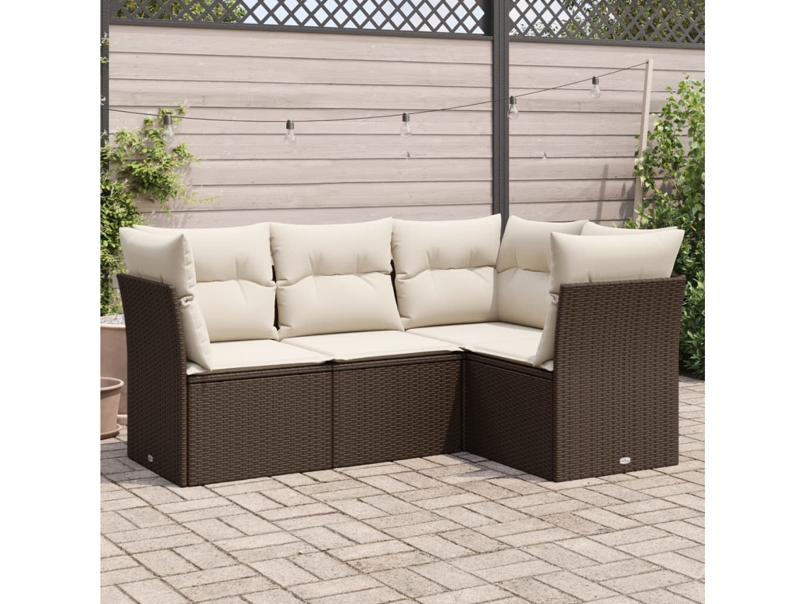 Pcs Conjunto Sofás De Jardim C/ Almofadões Vime Pe Castanho Dkd Home Decor