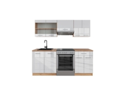 Cozinha R-Line, 200 cm, Carvalho PT, Branco brilhante/Carvalho dourado, Vicco