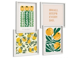 Galeria De Pinturas Murais Padrões De Plantas, Flores E Folhas Moldura Branca Quadros Para O Escritório Espelharte (conjunto De 4 Imagens)