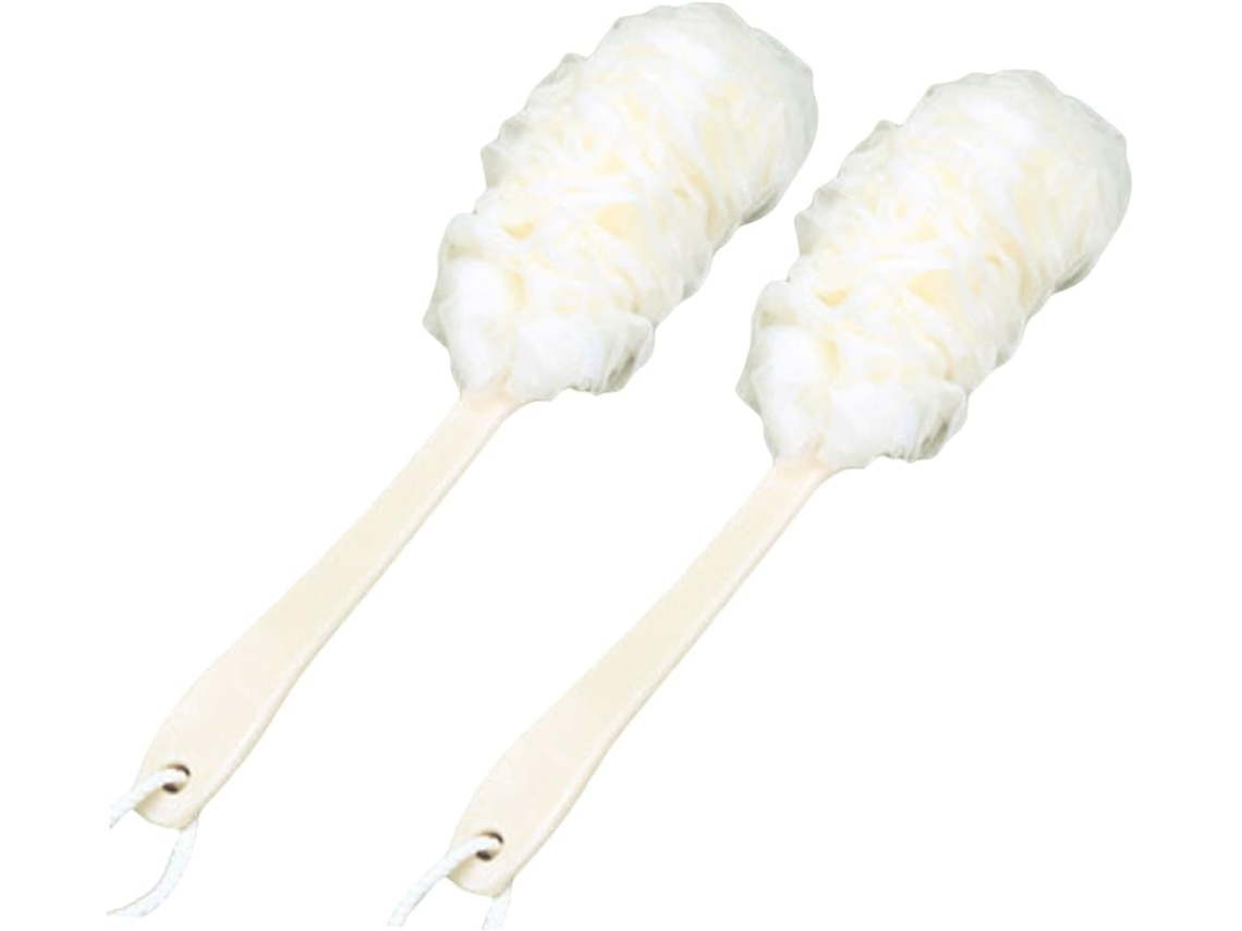Escova Esfoliante Corporal Branca De Cabo Longo, 2 Peças
