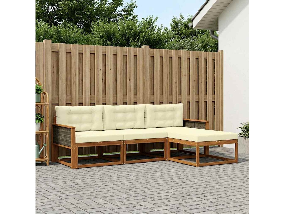 Vidaxl Conjunto De Sofás Para Exterior 4 Unid. Natural E Creme