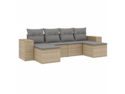 Conjunto de 6 Sofás P/ Jardim com Almofadões Vime Pe Bege MAISON EXCLUSIVE (80x200 cm)