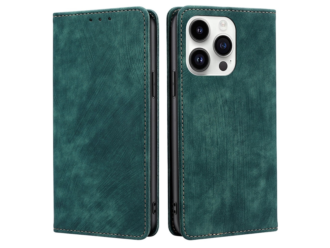 Capa Quedas Bloqueio Rfid Para Iphone 15 Pro Pele Sintética Verde