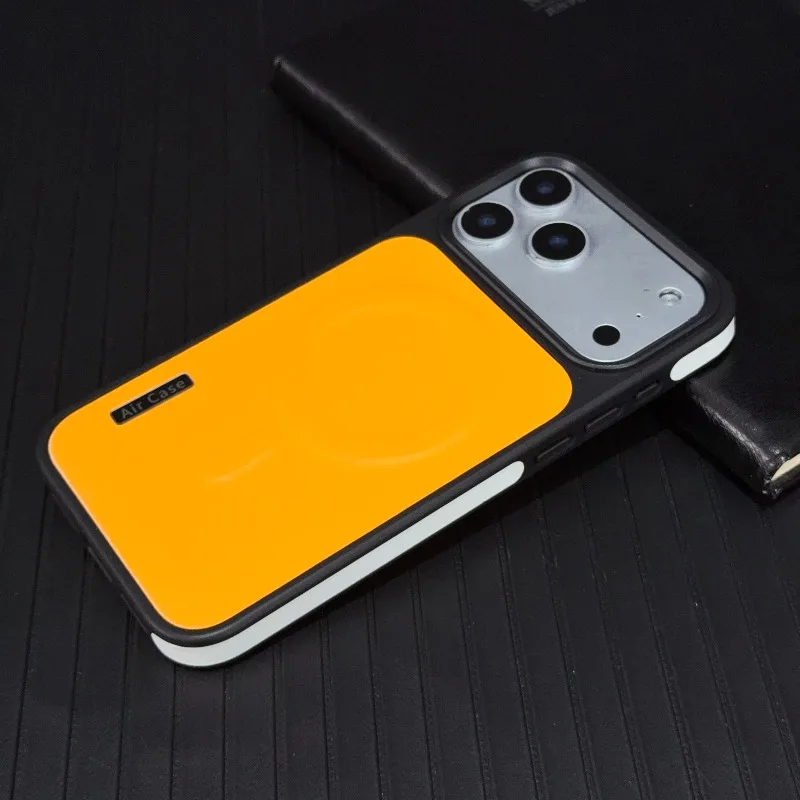 Capa De Couro Para Iphone 16 Pro (amarela), Compatível Com Carregamento Sem Fio, Acabamento Fosco À Prova De Choque.