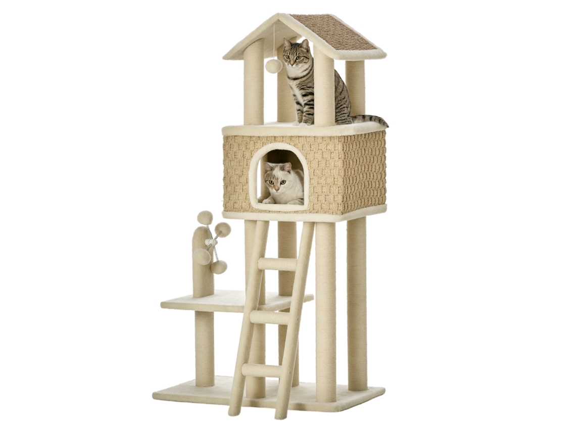 Casa Com Almofada E Brinquedos, Sisal E Peluche, Khaki+bege+café