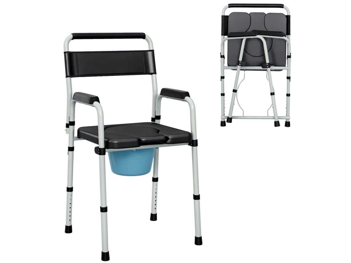 Vaso Dobrável Sanitário com Altura Antiderrapante, Assento e Apoios de Braço Acolchoados, Carga 150 Kg, Preto