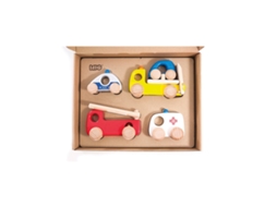 Conjunto De Brinquedos De Veículos De Serviço De Emergência De Madeira Bajo