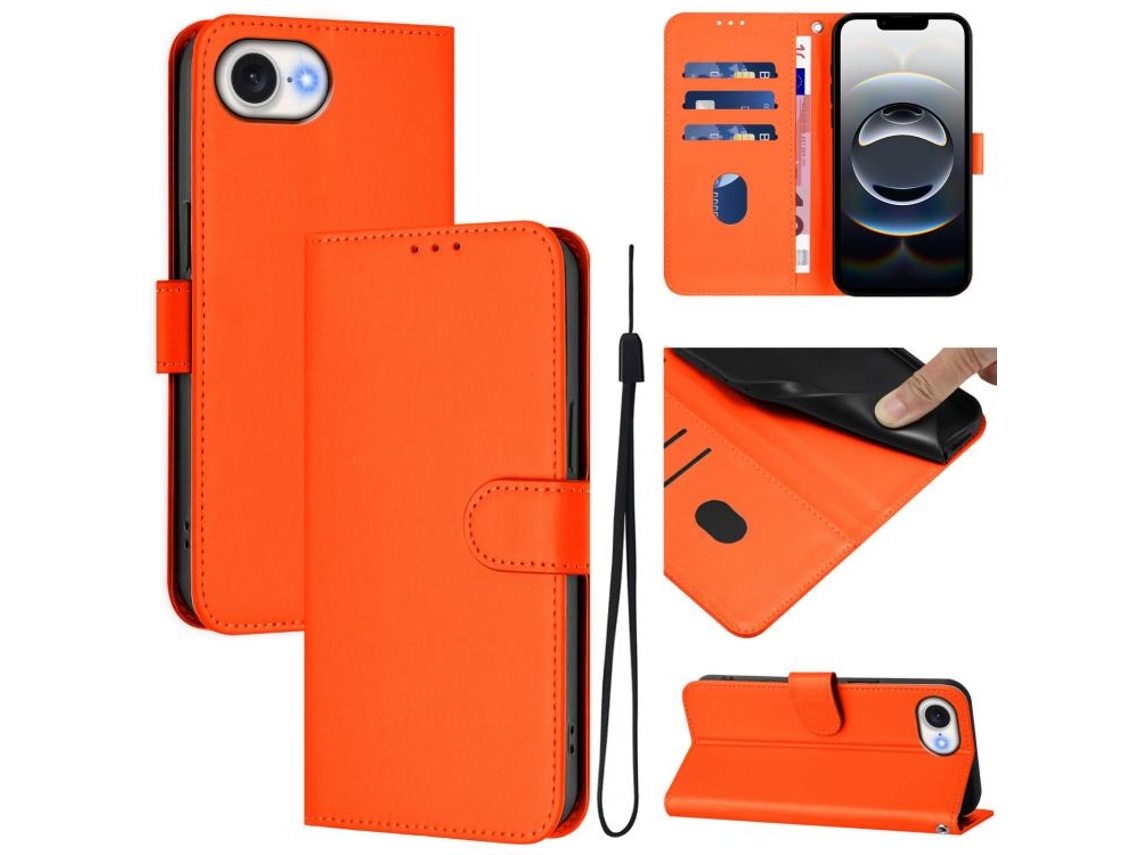 Capa De Couro Sintético Para Iphone 17e - Toque Suave - Cor Sólida - Com Cordão