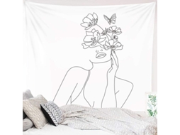 Tecido de Parede Estético Art Line com Mulher Simples Flor e Borboleta