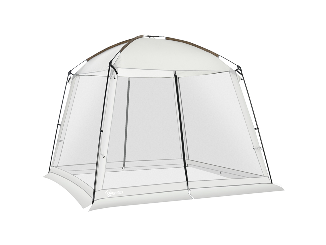 Tenda De Exterior Poliéster, Fibra De Vidro, Metal E Pe Cor Branco 300x300x240 Cm Outsunny