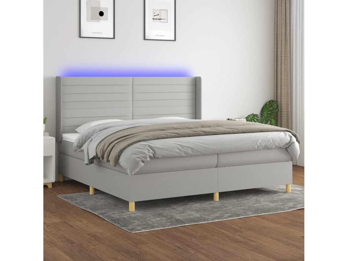 Vidaxl Cama Box Spring C/ Colchão E Led 200x200 Cm Tecido Cinza-claro