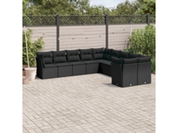 10 Pcs Conjunto Sofás De Jardim C/ Almofadões Vime Pe Preto Dkd Home Decor