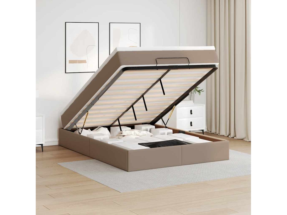 Vidaxl Estrutura De Cama Otomana Com Colchão Cappucino 140x200 Cm