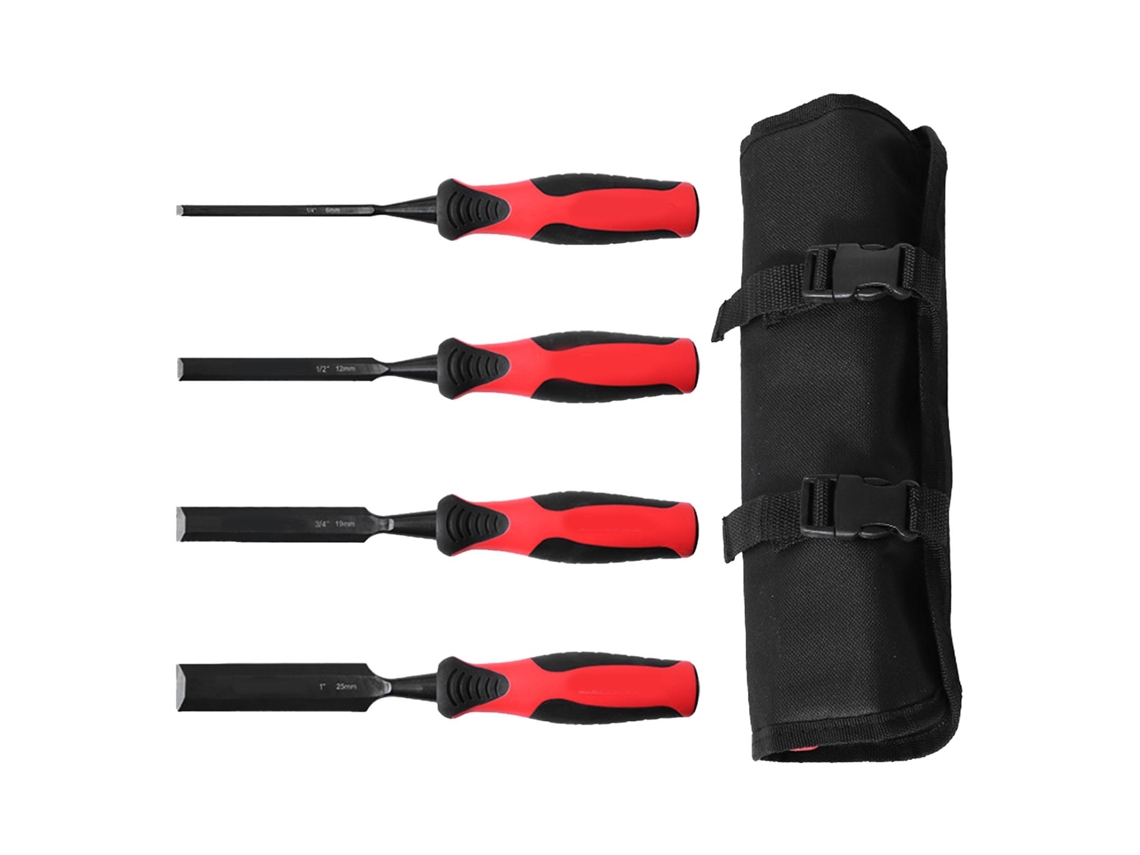 Set De 4 Cinceles De Madeira Com Cabo Tpr 6mm 12mm 19mm 25mm Para Carpintaria E Gravura Manual