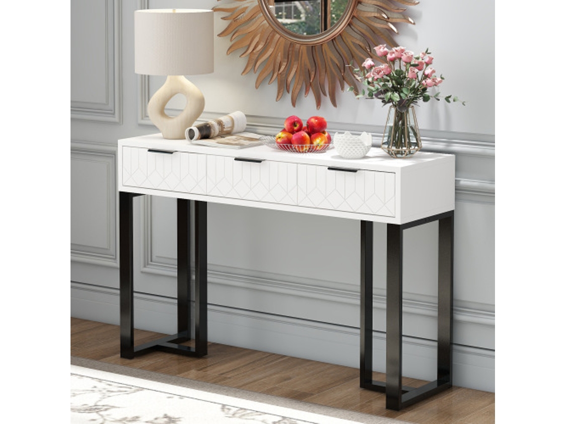Mesa de consola moderna BTFORUS com gavetas, estrutura dourada, pesos ajustáveis e gavetas elegantes (não especificadas).